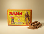 Box of Rama Chandan Tika with sticks and powder on a beige background