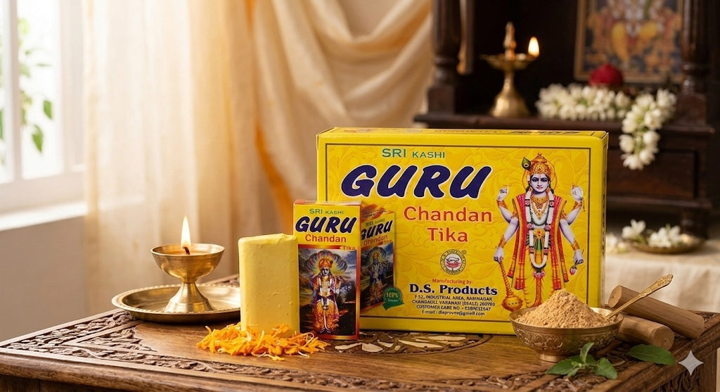 yellow box on a wooden slab next to Diya