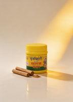 Yellow jar with a label on a beige background