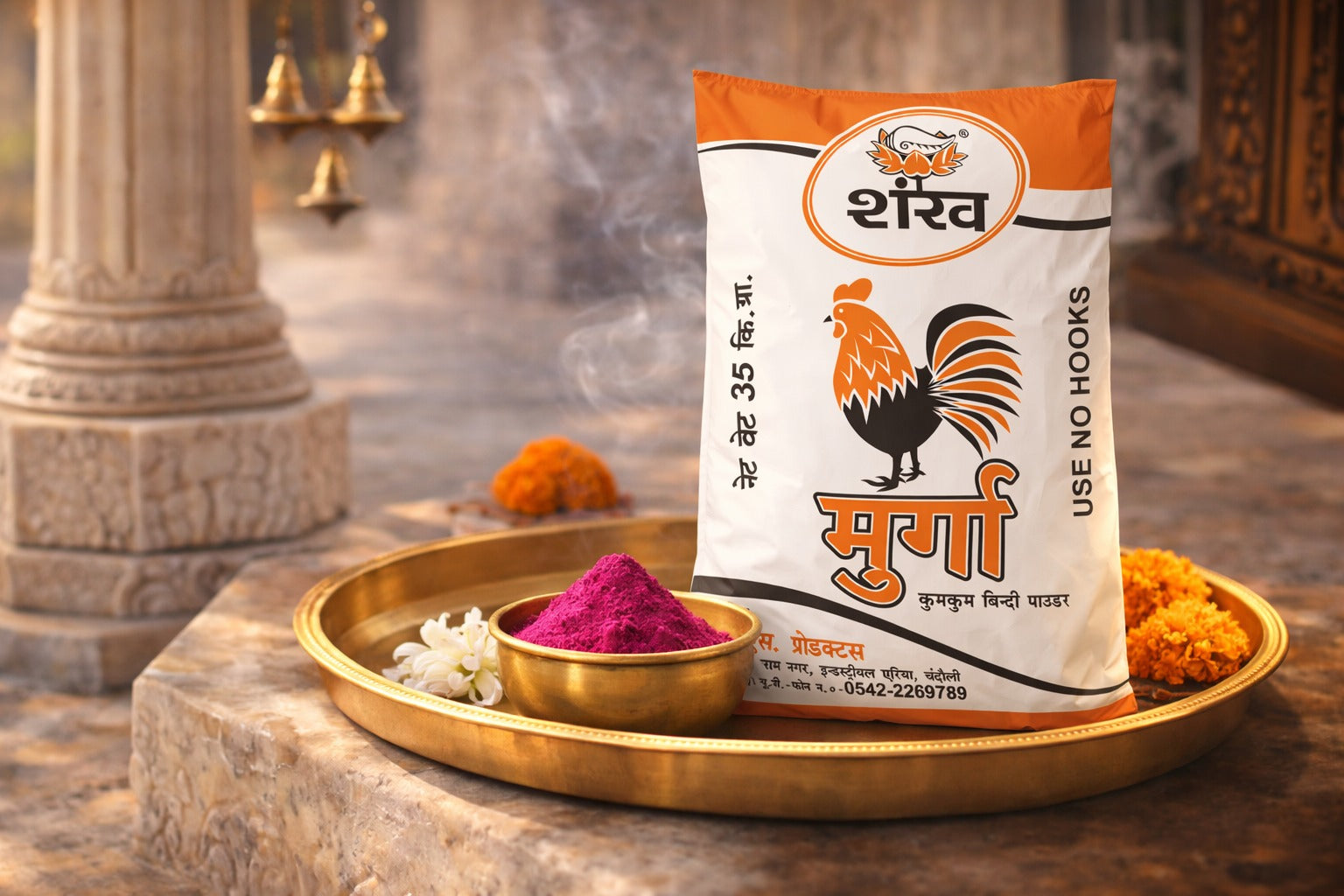 Packaged product on a tray with decorative elements in a traditional setting