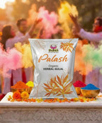 Shahnaz Husain Palash Organic Herbal Gulal packaging with colorful gulal powder in the background