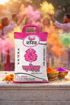 Shree Ganesh powder bag with colorful powder around on a festive background