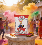 Bag with colorful smoke effects and people celebrating in the background