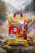 Bag of Shankh Banarasiya Gulal with scenic background