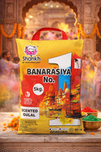 Shankh Banarasiya Gulal packaging with traditional decor in the background