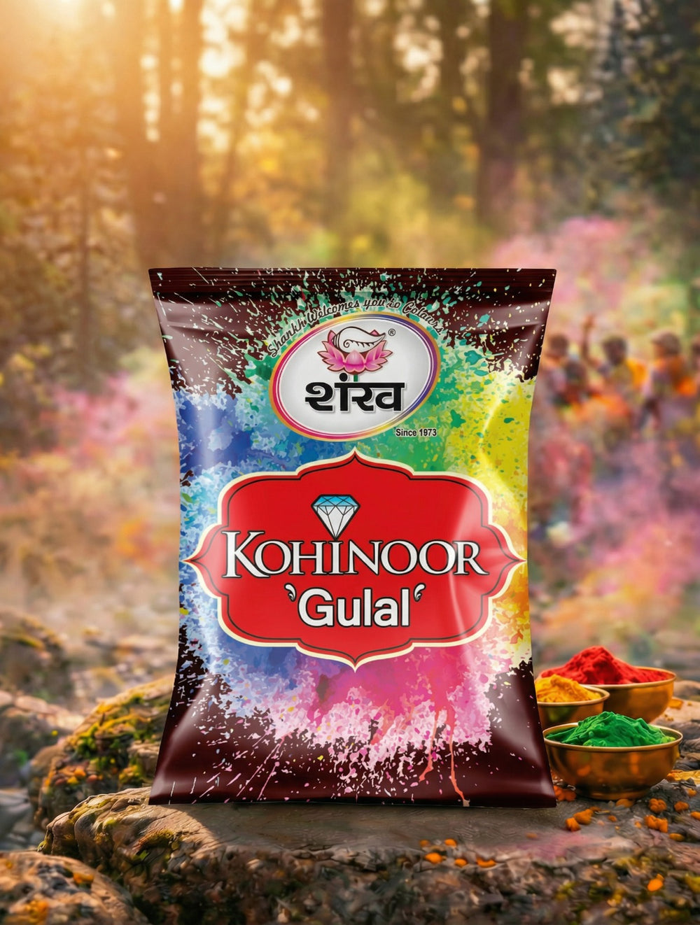 Kohinoor Gulai packet with colorful powder on a natural background