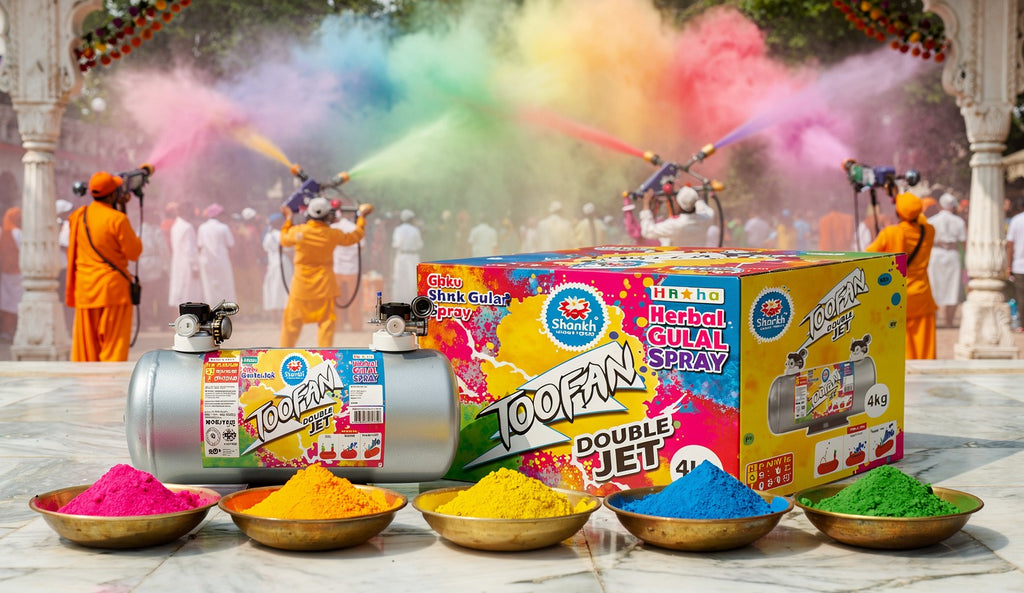 Colorful powder and Toofan brand products on a traditional setting