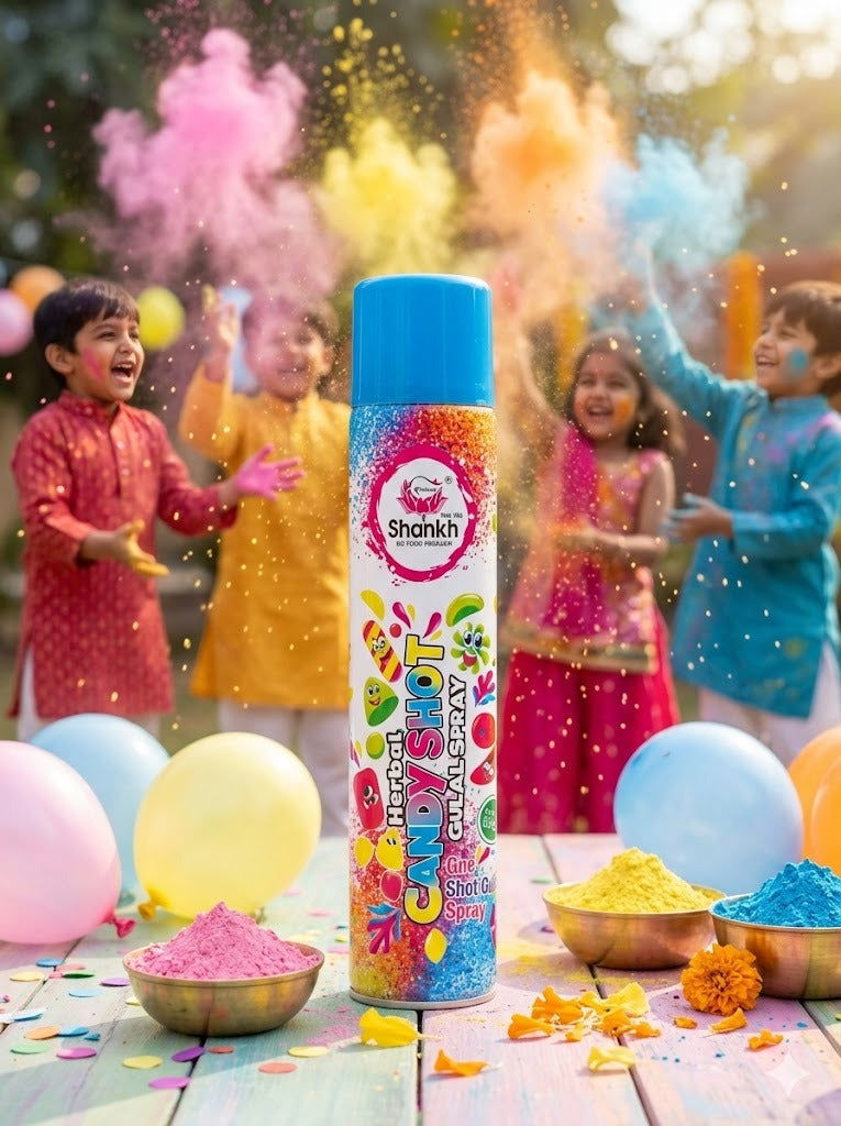 Shankh Color Shot can with children playing in the background