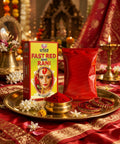 Fast Red Bahu Rani packaging on a decorative tray with flowers and jewelry.