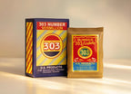 Two packaging items with '303' branding on a neutral background