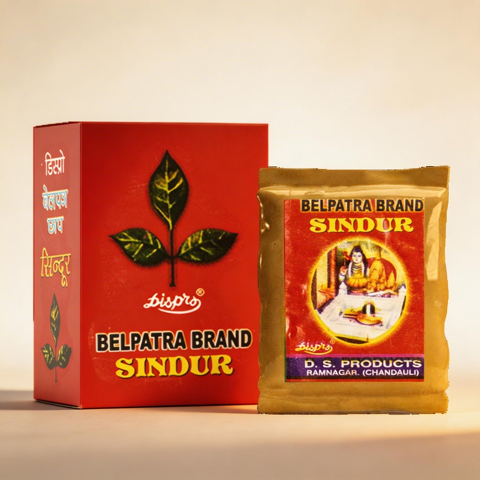 Belpatra Brand Sindur packaging on a beige background
