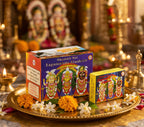 Two boxes of Shani Shri Jagannath Sindoor on a decorative tray with flowers and神像in the background
