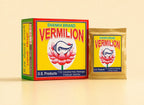 Shankh Brand Vermilion packaging on a beige background