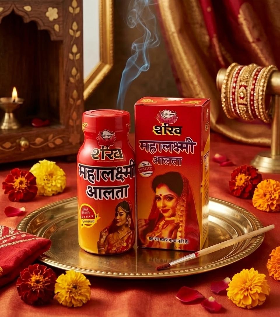 Two bottles of 'Dabur' products on a decorative tray with flowers and jewelry in the background.