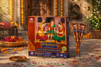 Sumangali box with traditional design and two incense sticks on a decorative setting.