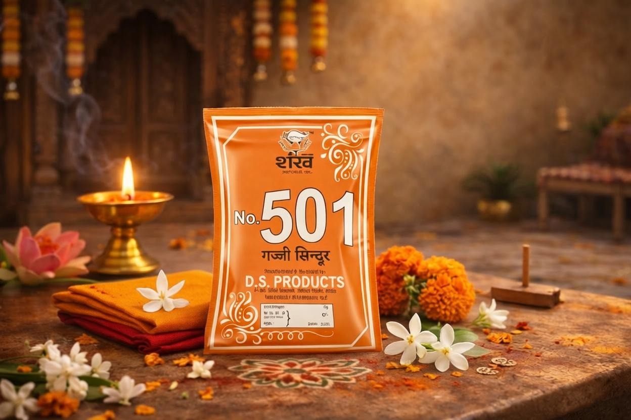 D.S. Products No 501 packaging on a decorative setting with flowers and a lamp.