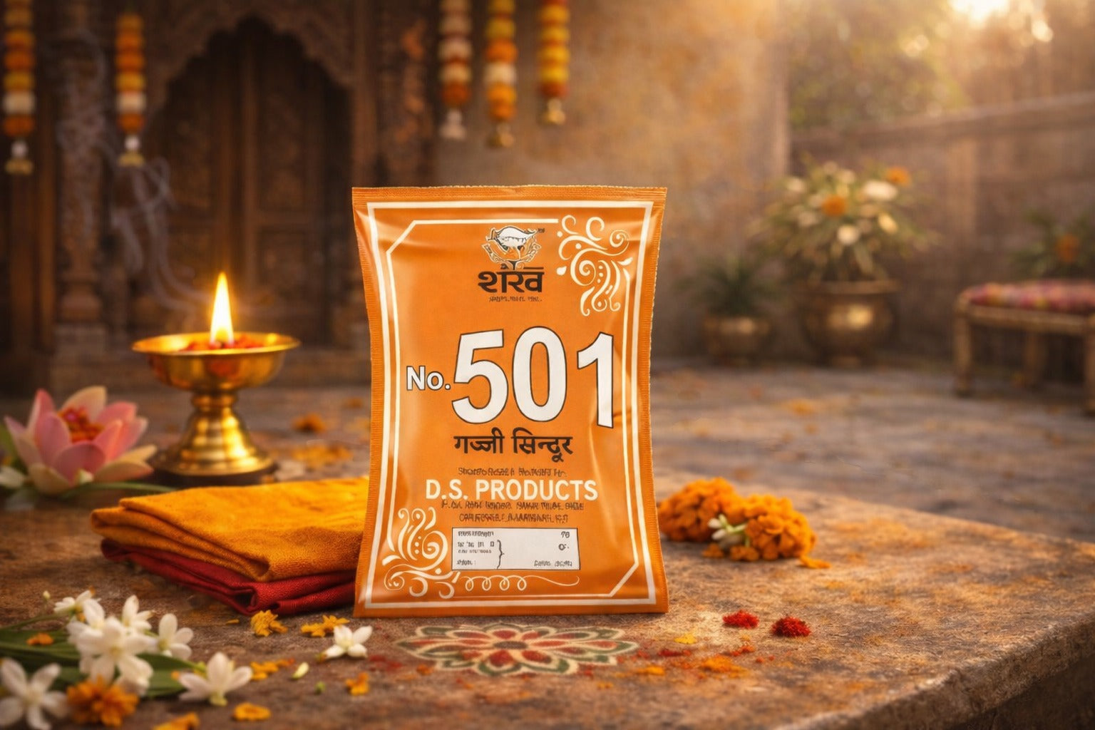 D.S. Products packaging with decorative elements on a traditional setting